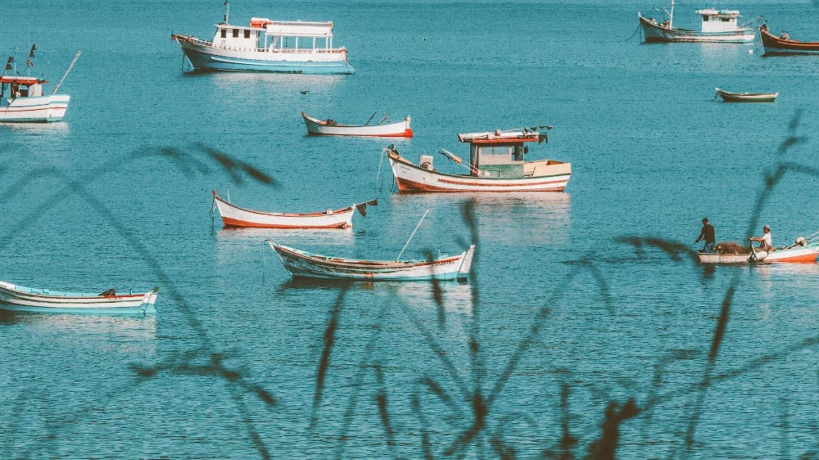 Barcos de pesca na baía de Garopaba